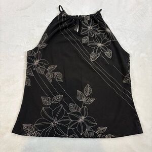 Vintage 90s Loft Embroidered Floral Tank Top Black & Ivory Size XSP Petite